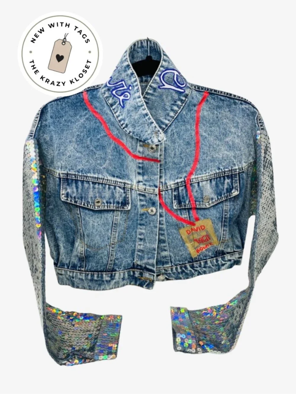 NWT Free People x Wren + Glory David Bowie Sequin Denim Jacket | OS - Picture 2 of 12
